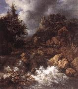 RUISDAEL, Jacob Isaackszon van Waterfall in a Mountainous Northern Landscape af oil painting on canvas